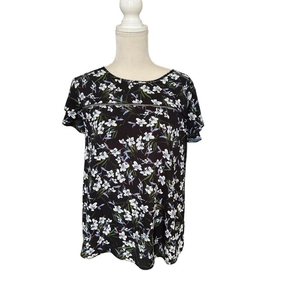 Banana Republic Flutter Sleeve Blouse Women's Small Black Floral Feminine EUC - Picture 1 of 13